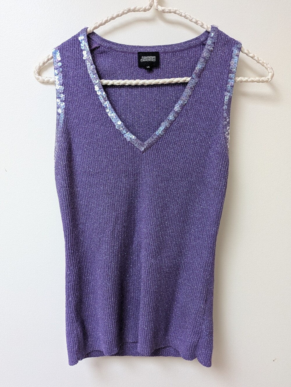 Vintage Jacob Sparkly Metallic Sequin Purple Knit Top S, m, L